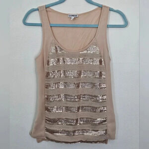 Express Beaded‎ Sequin Tank Top Blouse Beige Tan Women's XS